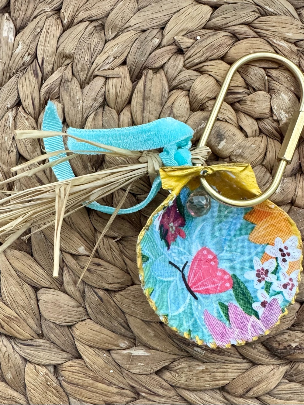 Floral Butterfly printed Keychain with Gold Hardware